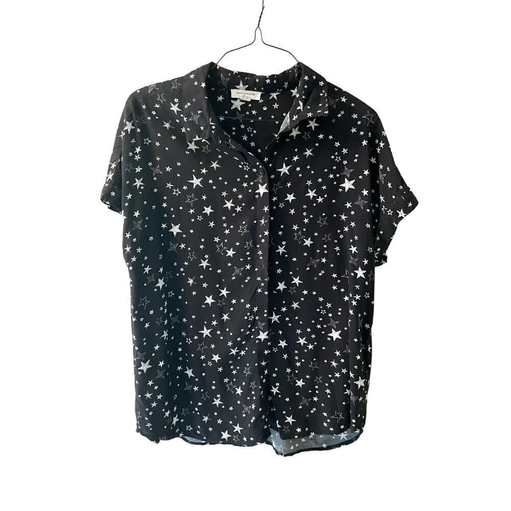 BeachLunchLounge Size Large Women's Black Star Shirt Button Down Graphic Print